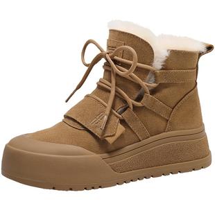 百丽厚底保暖雪地靴冬季新款加绒羊毛毛棉鞋短靴子D1R1DDD4