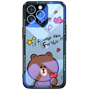 LINE FRIENDS布朗熊适用苹果17promax手机壳18新款iphone14pro带镜头膜15全包16情侣plus卡通防摔13男女透明