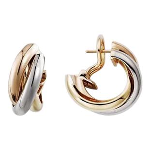 三色金耳环三环交叉耳夹耳圈镀K金防过敏耳饰明星同款2026新耳钉