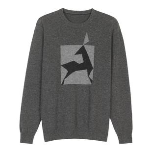 鹿王羊绒衫男士圆领平针提花简约百搭保暖休闲毛衣套衫秋冬新款