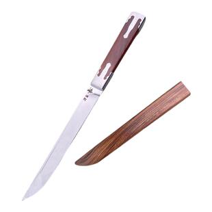 便携实木柄手把肉小刀户外高硬度水果刀锋利牛排刀家用带鞘瓜果刀