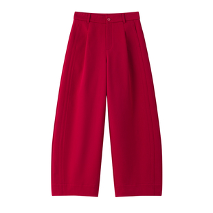 【阔步简律】CHICJOJO弯刀休闲裤女25冬新款红色慵懒加厚镰刀裤