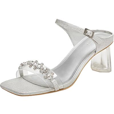 百思图夏季新款商场同款潮流百搭粗高跟一字拖女拖鞋RQ735BT5