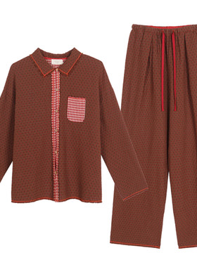 纯棉双层提花宽松睡衣家居服套装