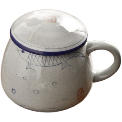 大容量手绘1000ml陶瓷水杯带盖大肚杯定制马克杯创意刻字办公茶杯