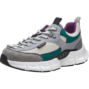 艾斯臣真皮炸街厚底老爹鞋女超火夏季新款网面透气休闲运动鞋