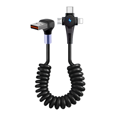 胖头雕适用苹果16promax三合一超级快充数据线弹簧伸缩15一拖三14手机充电器线车载三头Type-C华为安卓收纳线