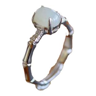 天然S925银镶和田玉白玉戒指送礼送女友送母亲礼物饰品附证书包邮