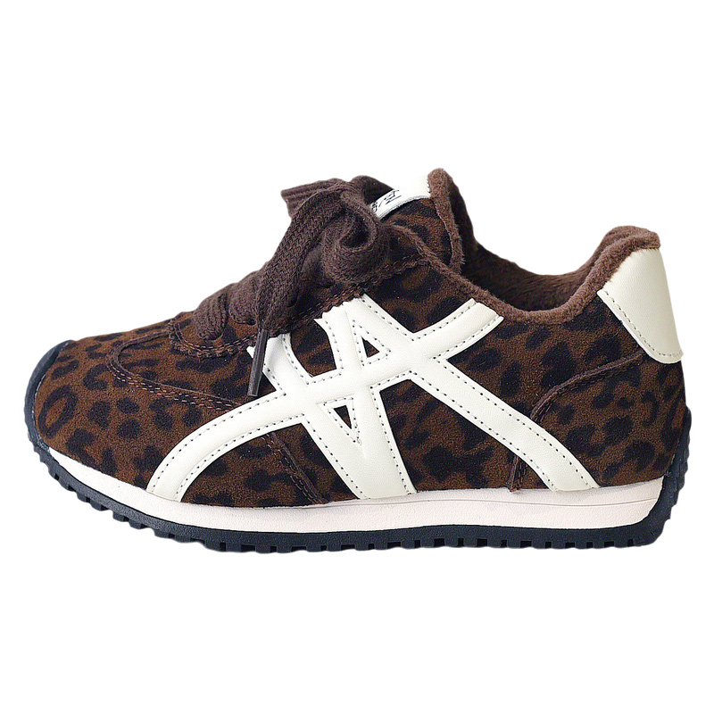 豹纹加绒女童运动鞋子宝宝二棉鞋2025冬季新款小女孩板鞋儿童跑鞋