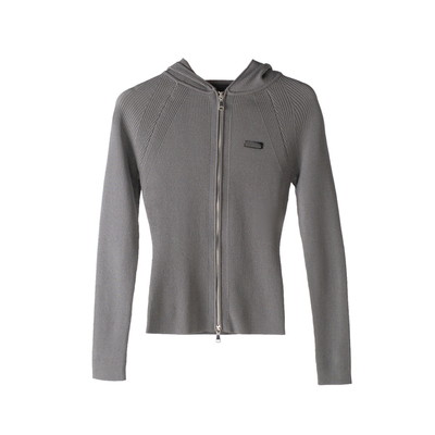 甜辣修身双向拉链连帽针织开衫