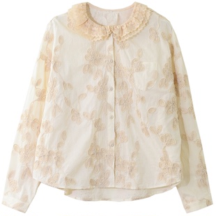 GESGOO法式文艺纯棉衬衫长袖女春季新品双层荷叶边领绣花森系上衣