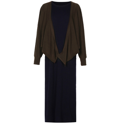 superr两色假两件针织连衣裙