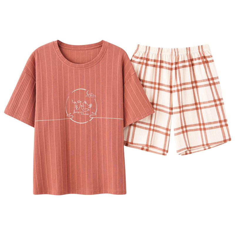 女薄款大码短袖睡衣套装