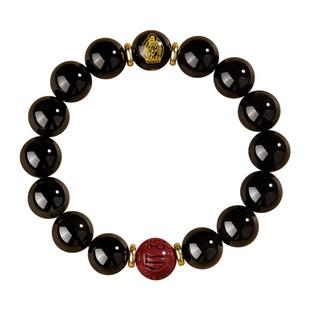 五台山天然黑曜石本命佛手串六字真言护身符朱砂转运珠保平安男女