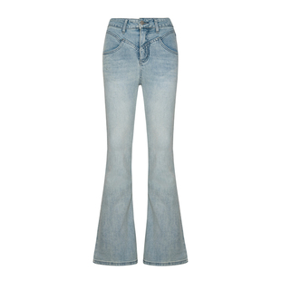 孙怡同款 Kroche 慵懒法式 分割线高腰水洗浅蓝色微喇牛仔裤