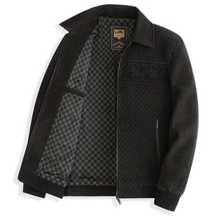 爸爸雪尼尔外套秋冬款中年男士秋装翻领上衣服中老年人爷爷夹克衫