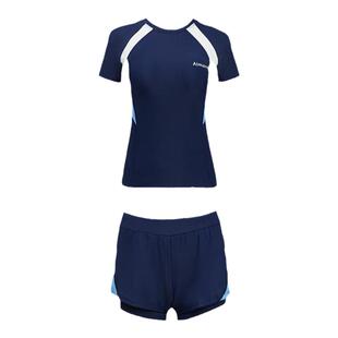 泳衣女泡温泉分体遮肚显瘦大码胖mm遮肉保守泳裤蓝游泳衣女分体式