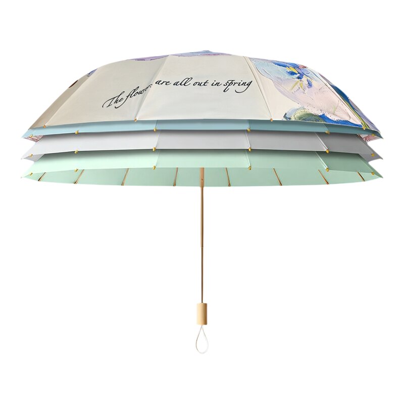 印花三折伞加大加固彩胶防晒防紫外线晴雨两用金杆金架折叠太阳伞