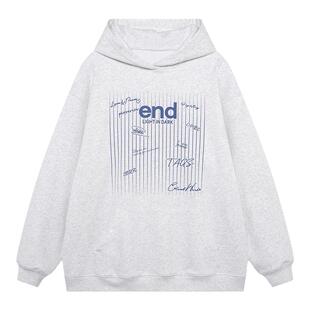 Endweep 竖条印花卫衣男女情侣款重磅宽松休闲国潮美式连帽衫外套