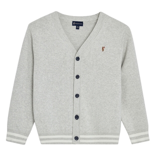 POLOWALK童装男童V领针织衫2025秋冬新款中大童针织开衫红色毛衣