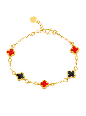 沙金黑红玛瑙手环幸运草