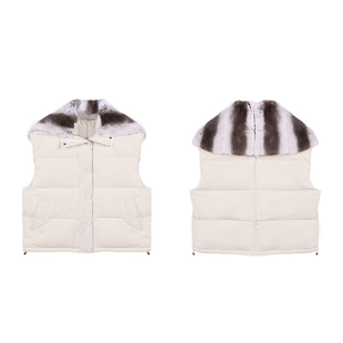 DeessesicileLP龙猫色獭兔大翻领90%白鹅绒轻奢羽绒服马甲女