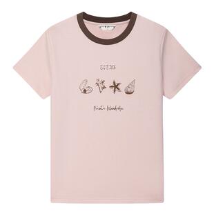 【UPF40+】PIT撞色圆领T恤女2026夏季新款印花正肩显瘦短袖上衣