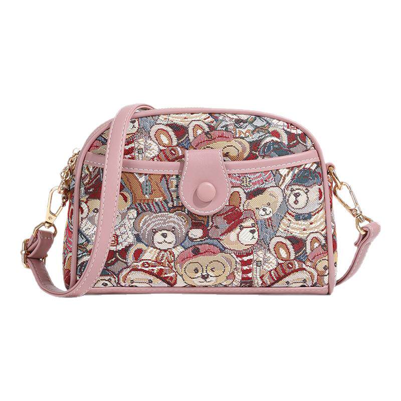 北包包2025夏季新款帆布卡通小熊包手机包时尚百搭双层单肩斜挎包