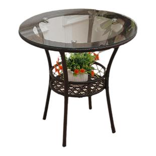 阳台钢化玻璃小圆桌茶几藤编桌子休闲简约现代户外花园桌椅藤桌