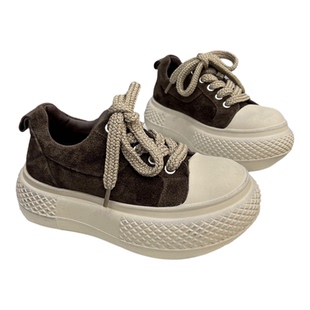 真皮大头复古松糕鞋女2025秋季新款厚底增高丑萌面包鞋休闲百搭潮