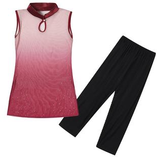 少儿古典身韵纱衣渐变酒红色立领艺考舞蹈服中国民族舞练功服新款