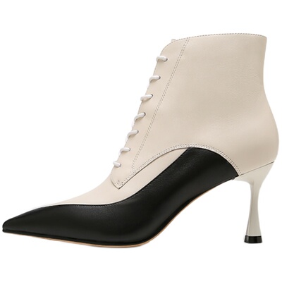 卡斯高欧美短靴细跟拼色