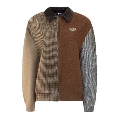 复古拼接毛呢外套英伦风