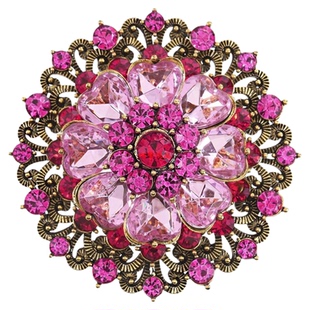 欧美夸张复古玻璃胸针女气质优雅服装配饰高级感胸花金属饰品别针