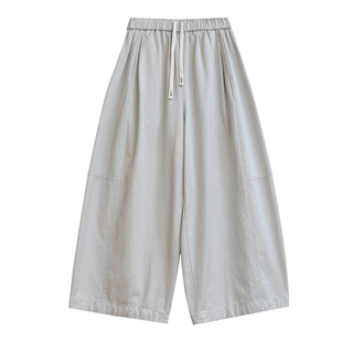 日系简约纯色弯刀休闲裤女2026春季新款大裤腿遮肉显瘦高腰九分裤