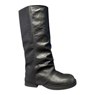 漫画腿+堆堆甜辣妹真皮褶皱长筒靴女裤管靴2026新款时尚骑士靴