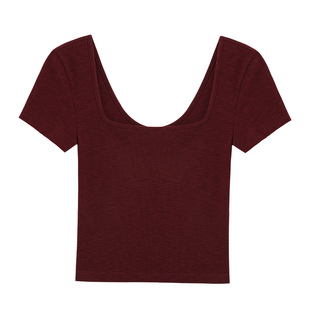 NEVA HU 前后两穿 基础方领白色短袖t恤女夏修身辣妹短款露脐上衣