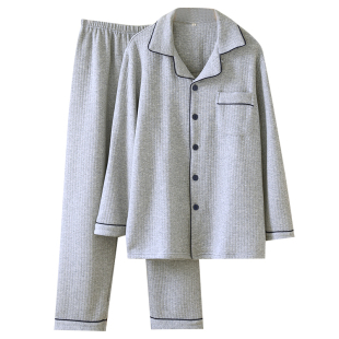 秋冬季空气棉男士睡衣三层夹棉长袖家居服套装冬天纯棉加厚开衫