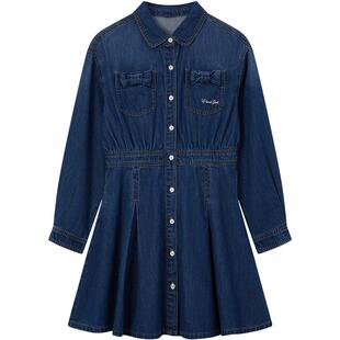 eland kids衣恋童装女童连衣裙春秋复古刺绣休闲学院风牛仔裙子