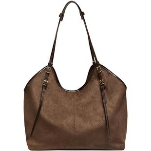 百思图25冬新款大容量托特包hobo女包反绒麂皮单肩斜挎包TY095DX5