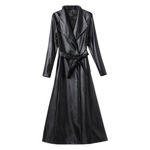 2025新款春秋真皮皮衣女中长款修身绵羊皮长款过膝皮风衣收腰外套