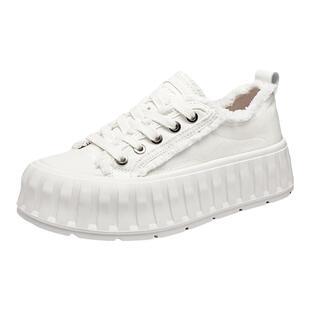 红蜻蜓饼干帆布鞋女款春秋新款女鞋百搭厚底松糕鞋潮流小白鞋休闲