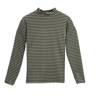 德绒条纹打底衫女秋冬款保暖加厚双面磨毛保暖宽松内搭上衣可外穿