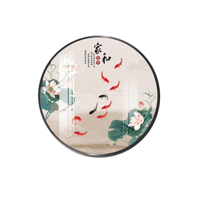 风餐厅九鱼图新中式风圆形玄关画