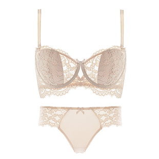 无肩带内衣女蕾丝纯欲性感抹胸防滑文胸套装大胸显小防下垂收副乳