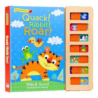 动物发声书Quack Ribbit Roar 英文原版绘本 木制滑块 记忆配对游戏 趣味发声书 动物认知启蒙 纸板大开触摸发声书 儿童低幼启蒙