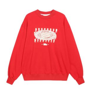 HOTPLANET男士卫衣2025新款圆领早春季红色原创潮牌美式重磅450g