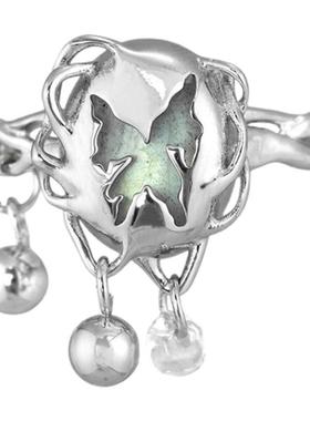 破茧系列 原创925纯银曼卡龙蝴蝶戒指天然灰月光石高级感食指戒