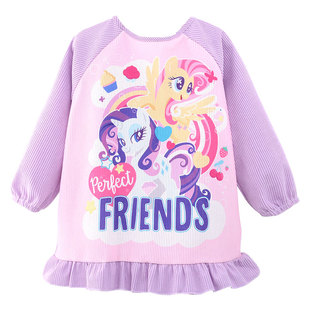 小马宝莉儿童罩衣女童冬季灯芯绒防水防脏罩衫可爱花边吃饭画画衣