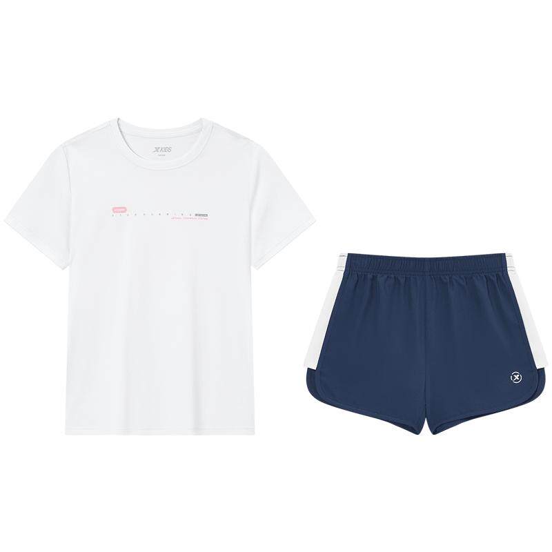 特步童装夏季新款儿童短袖针织套装女童运动吸湿速干易清洗两件套